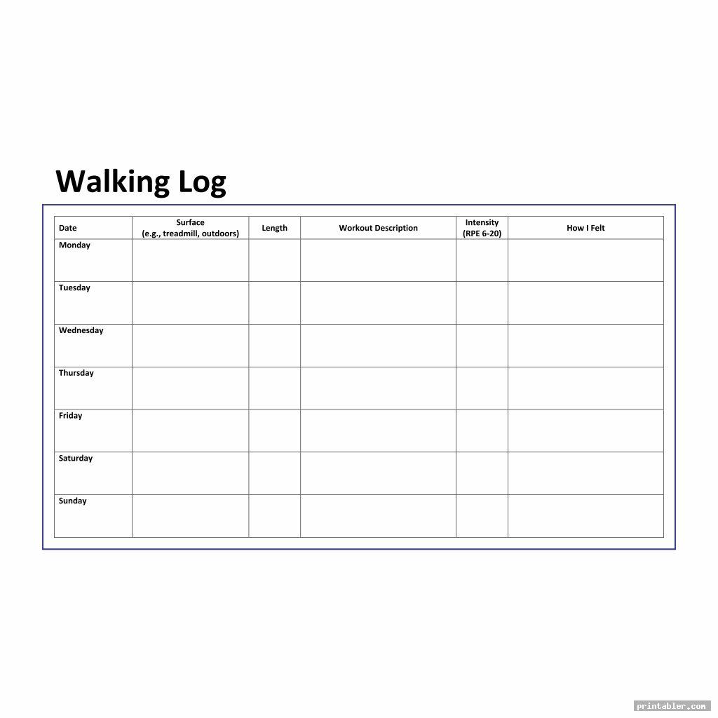 Printable Walking Log Sheet