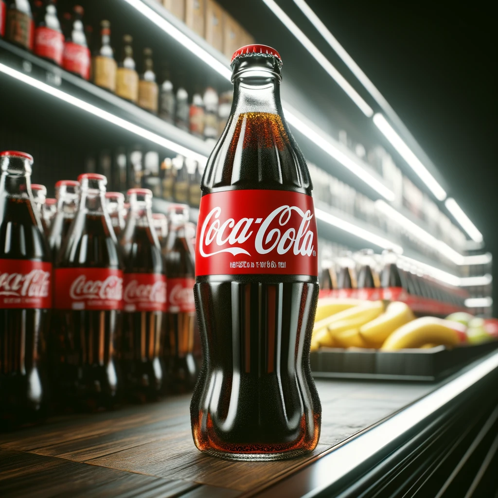 DALL·E 2024-04-18 03.22.02 - realistic image of a Coke bottle in a ...