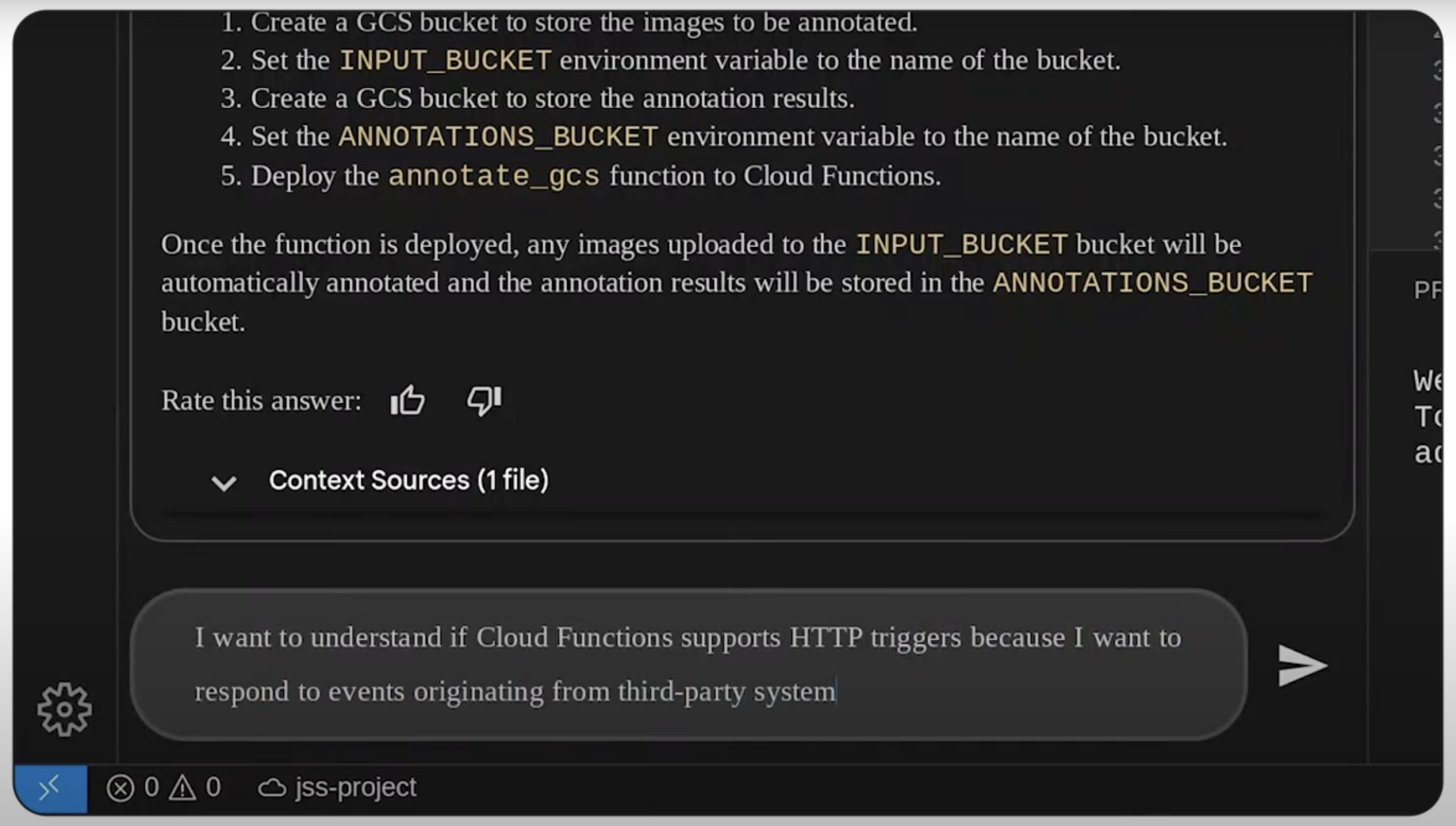 Schermata che mostra un prompt in Gemini Code Assist 