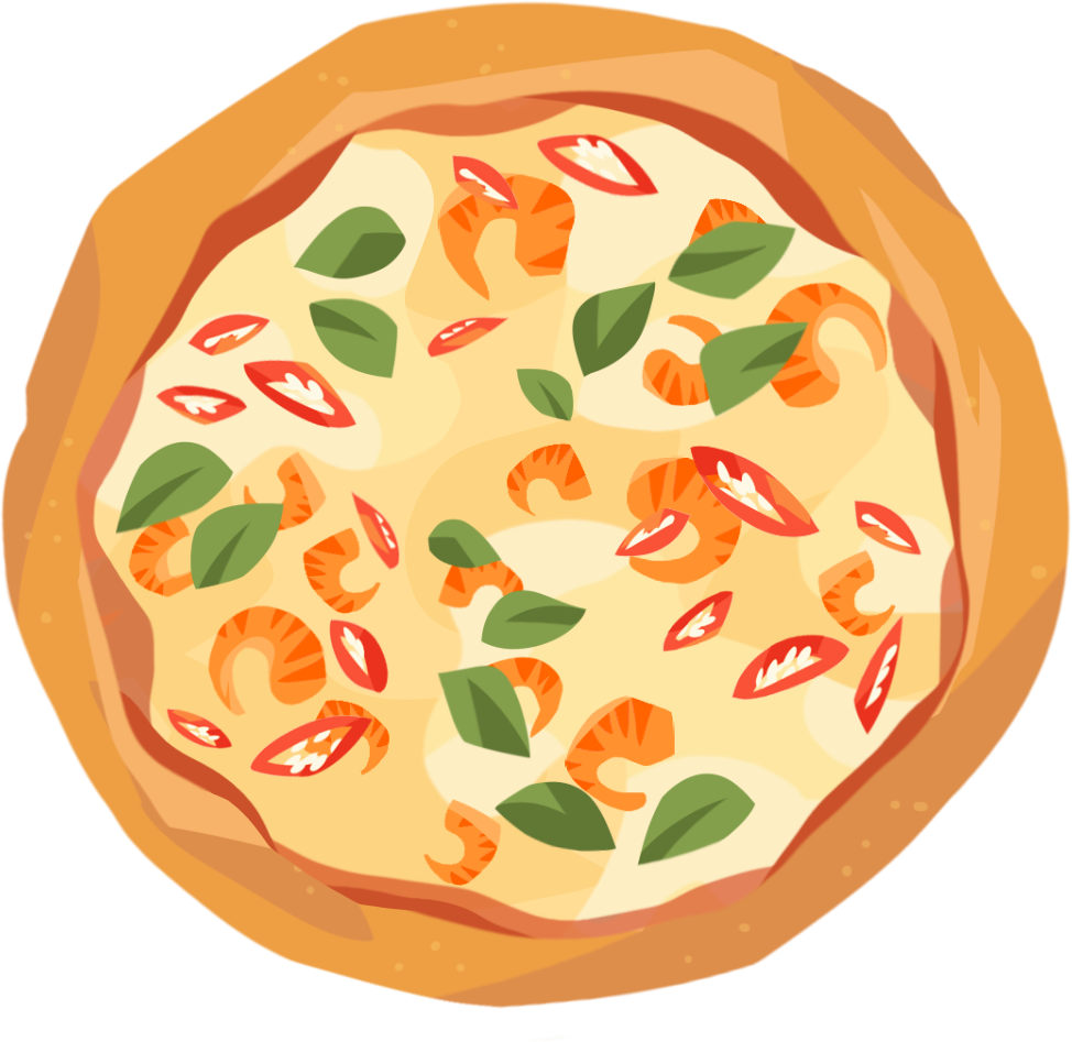 An illustration of a tom yum pizza