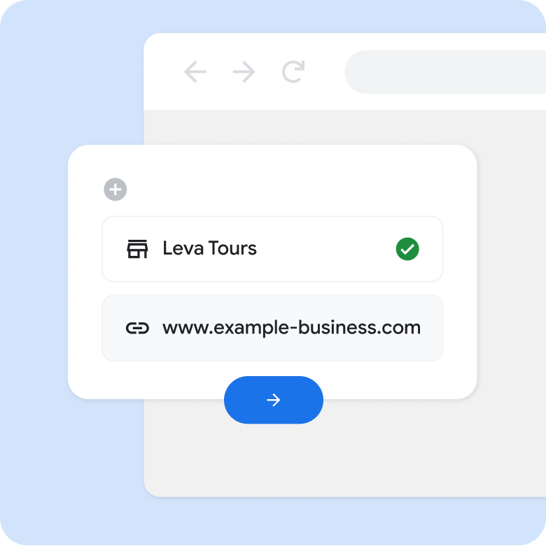 Signup flow UI showing the fields for business name and URL.