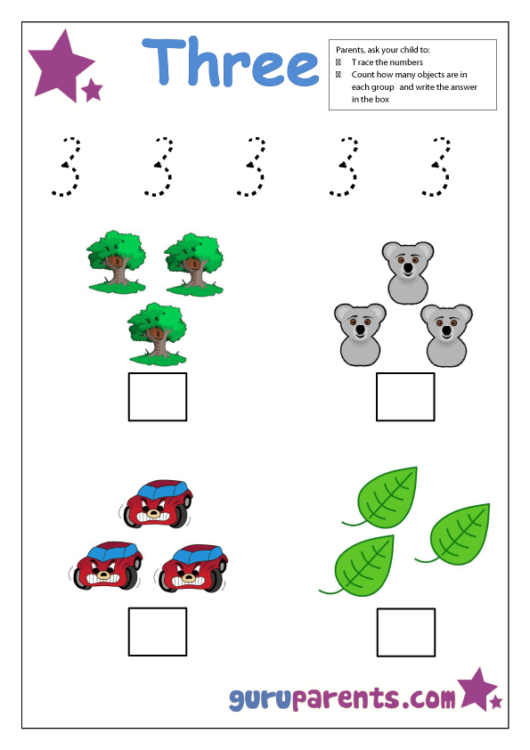 preschool number 3 worksheet