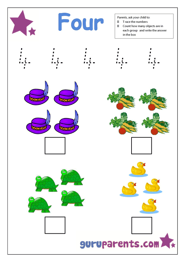 preschool number 4 worksheet