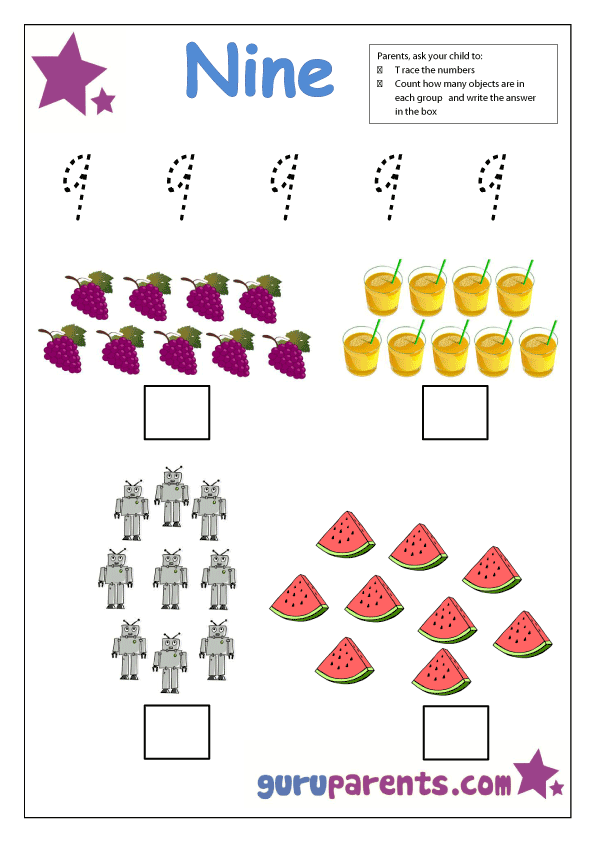 preschool number 9 worksheet