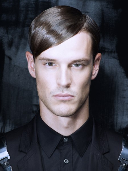 Sleek hairstyles with satiny surfaces and a metallic shine