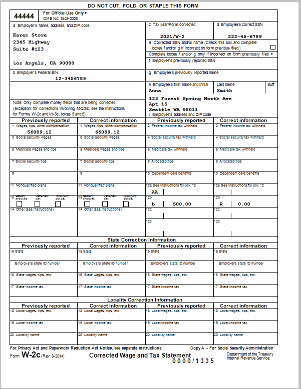 Irs Form W3c Fillable - Printable Forms Free Online