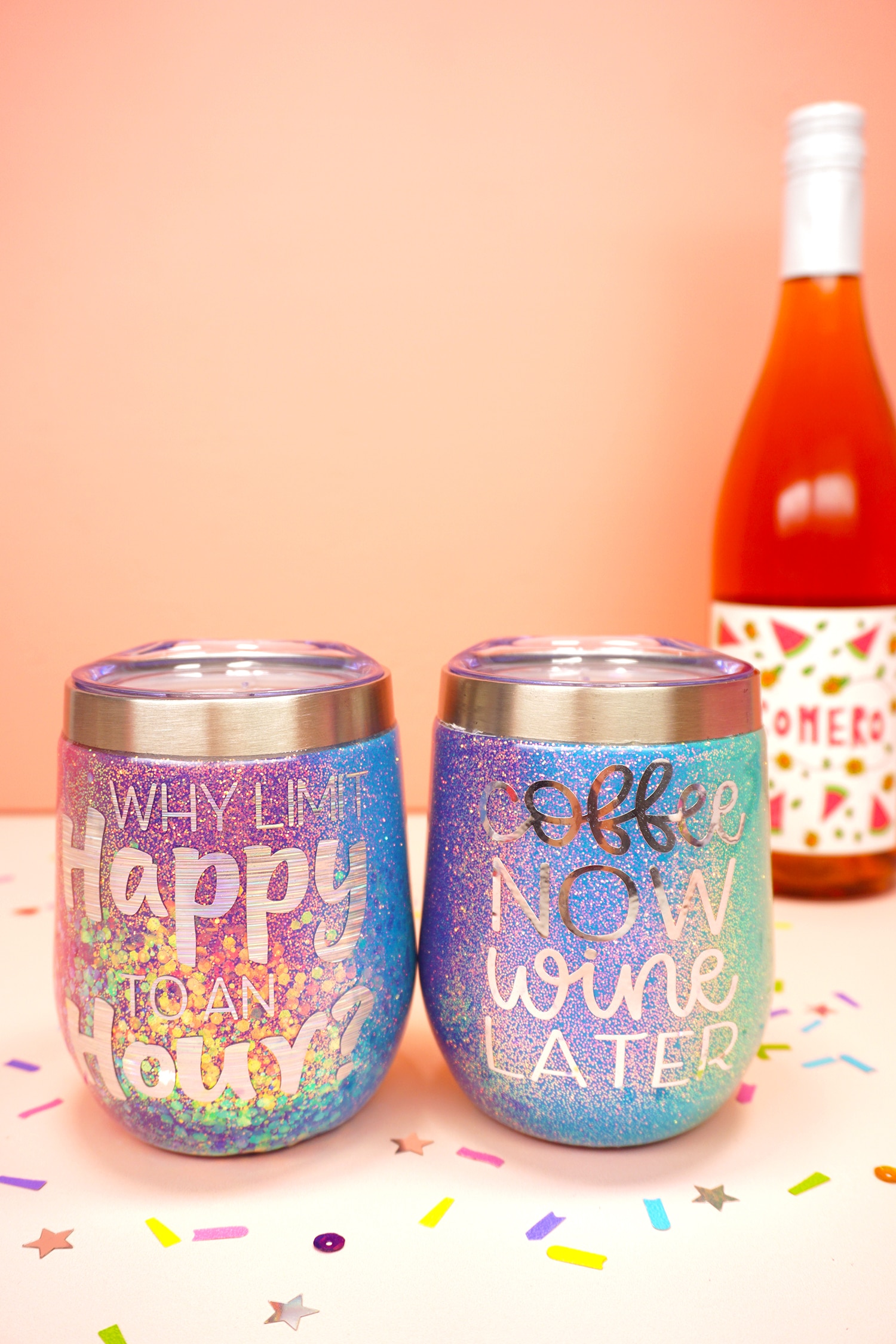 glitter rainbow wine tumblers