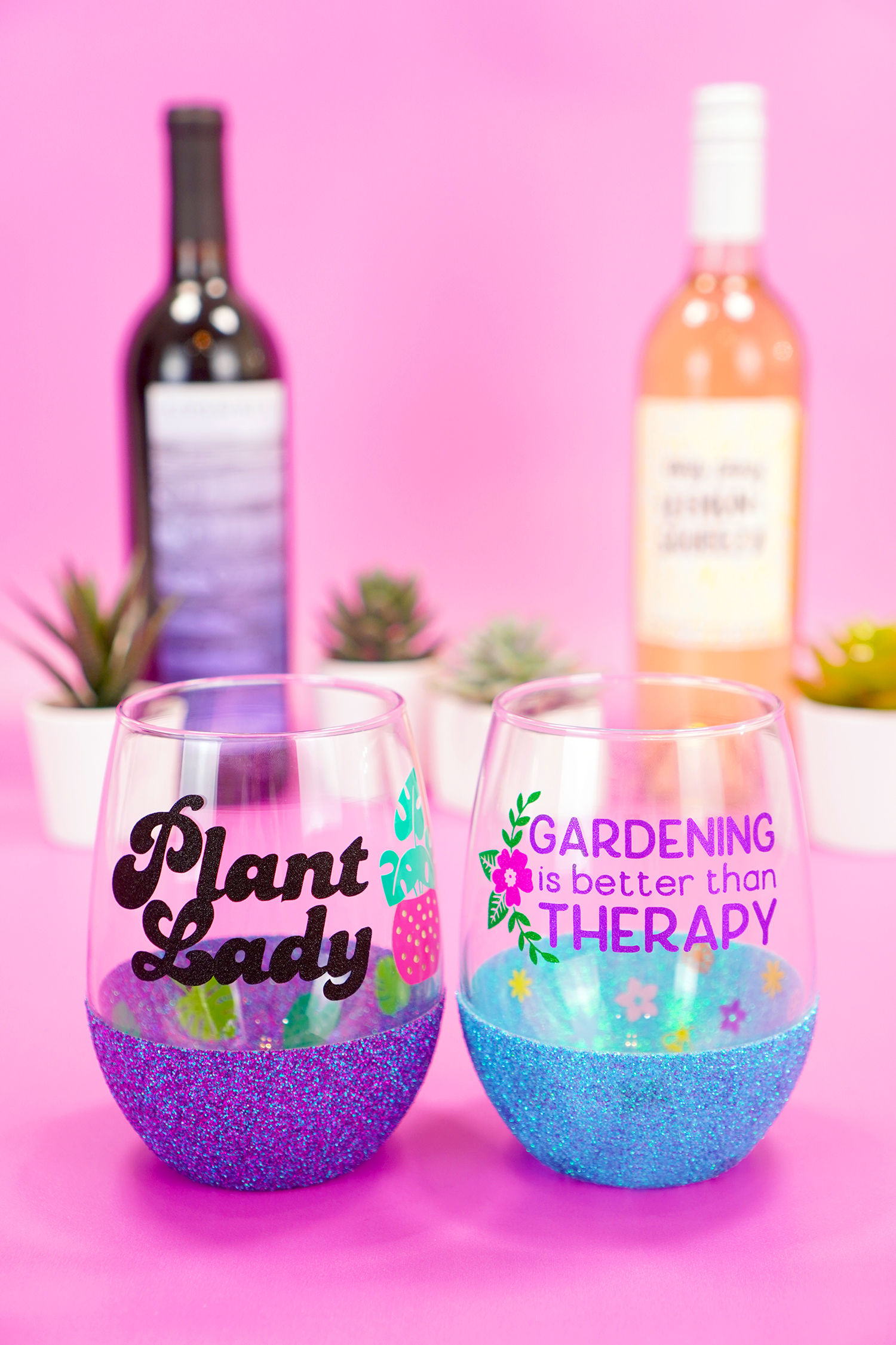 DIY peekaboo glitter wine glasses 