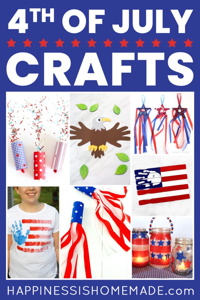 "4th of July crafts" graphic with white text on dark blue background