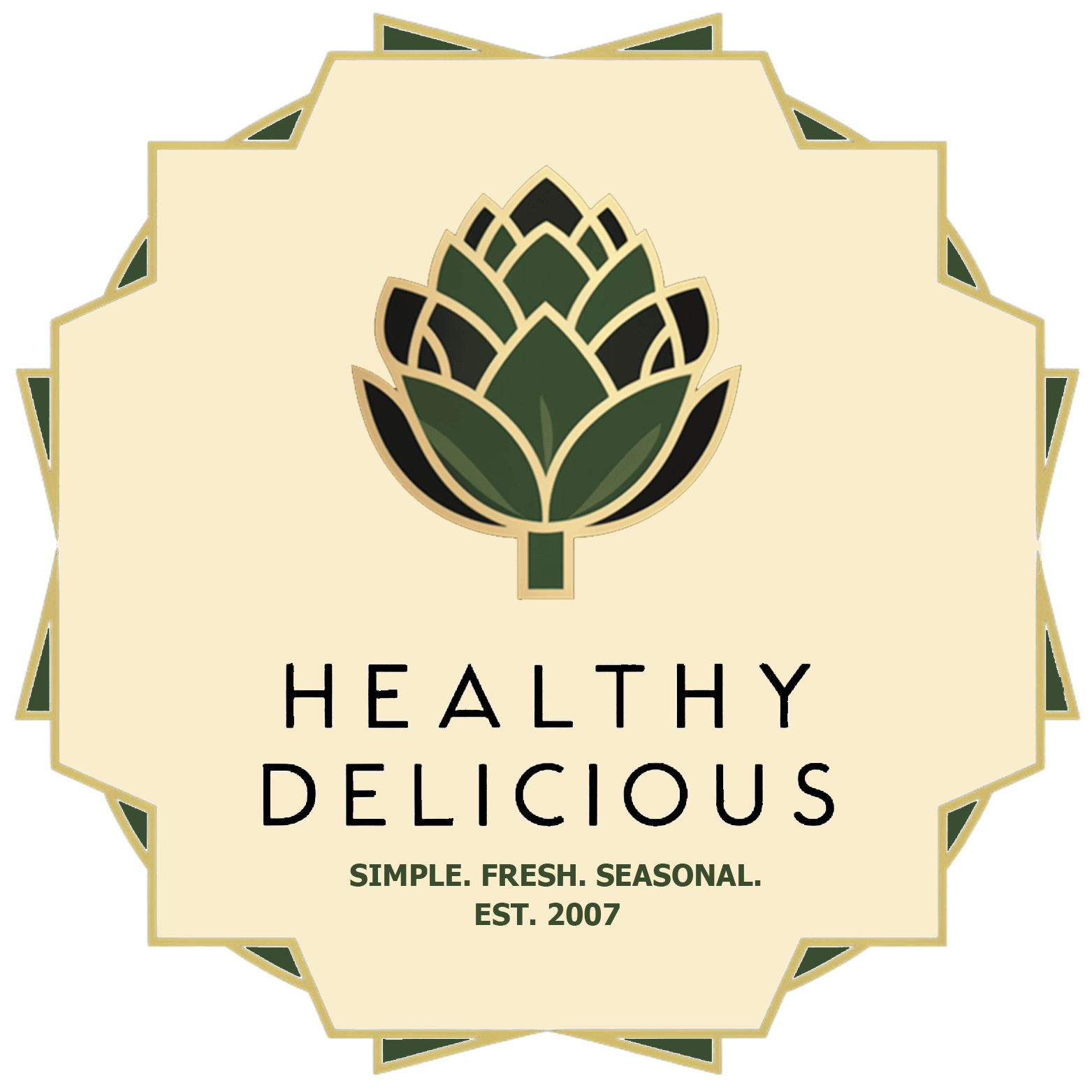 art deco inspired healthy delicious blog logo with a stylized artichoke.