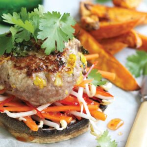 Pork and mushroom ‘burgers’ with kumara