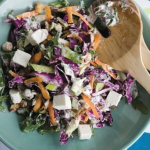 Crunchy nut slaw with feta and chickpeas