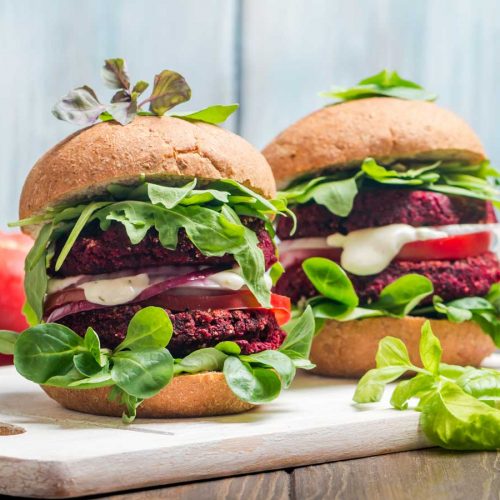 Two big plant-based or vegetarian burgers