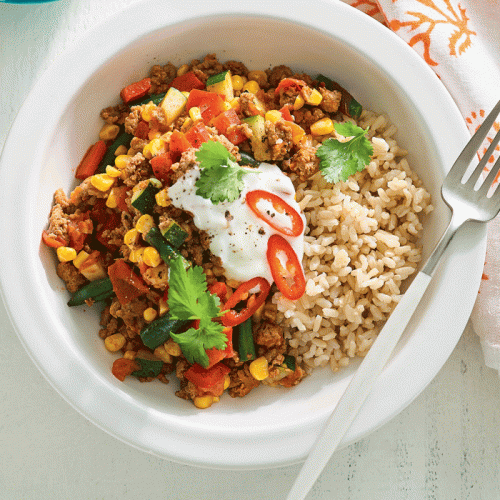 Turkey and brown rice burrito bowl