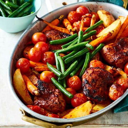 Smoky pork and potato traybake