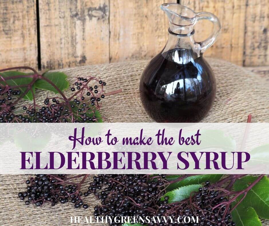 cover photo of photo of homemade elderberry syrup and fresh elderberries