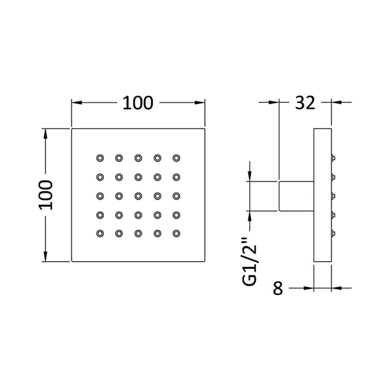 Hudson Reed Square Tile Body Jet 92mm H x 92mm W Single - Chrome