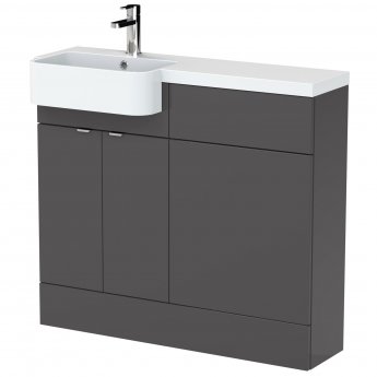 Hudson Reed Fusion LH Combination Unit with Round Semi Recessed Basin 1000mm Wide - Gloss Grey