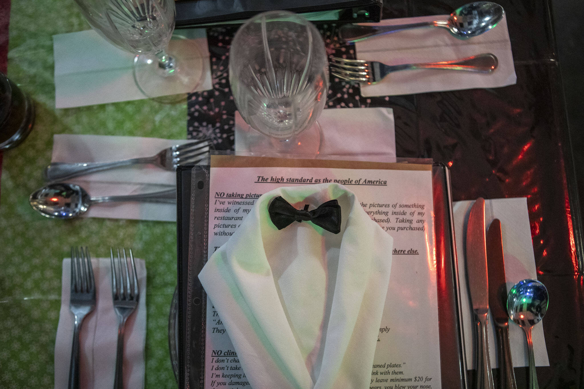 A table setting inside the Grouchy Chef on Sunday, March 3, 2024 in Mukilteo, Washington.(Annie Barker / The Herald)