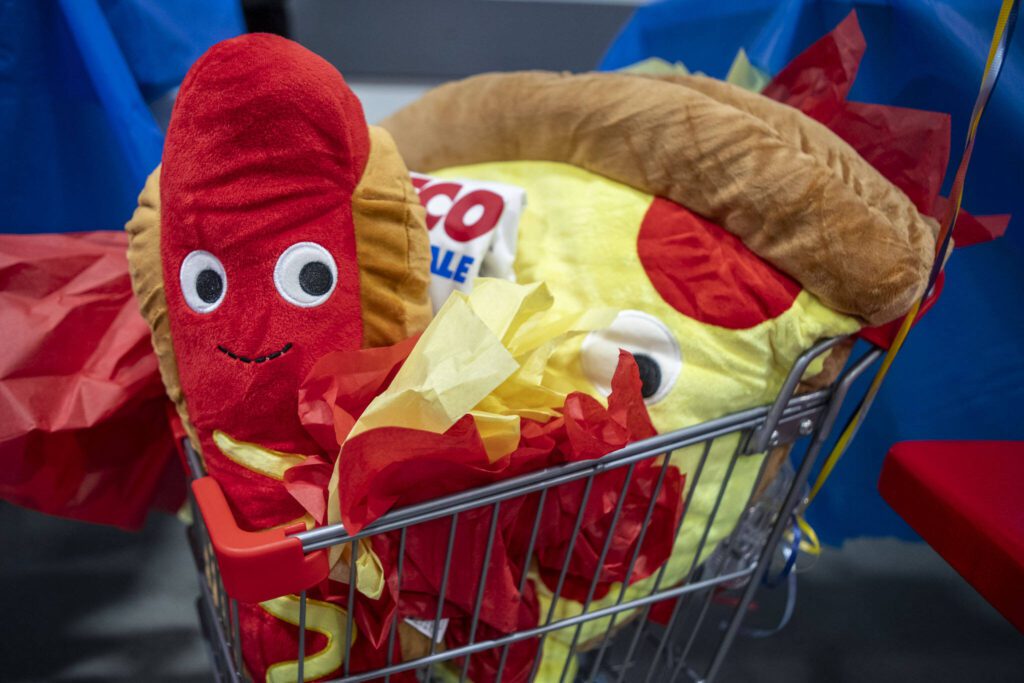 Costco gifted a shopping cart to Carlisle “Lyle” Sarmiento during a first birthday party at Costco in Lake Stevens on Friday, May 31, 2024. (Annie Barker / The Herald)
