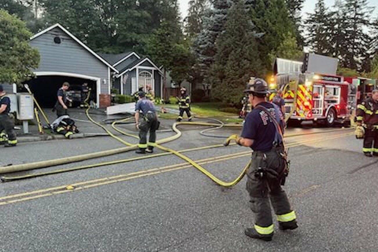 Firefighters respond to a 911 call on July 16, 2024, in Mill Creek. Firefighters from South County Fire, Tulalip Bay Fire Department and Camano Island Fire and Rescue left Wednesday to help fight the LA fires. (Photo provided by South County Fire)