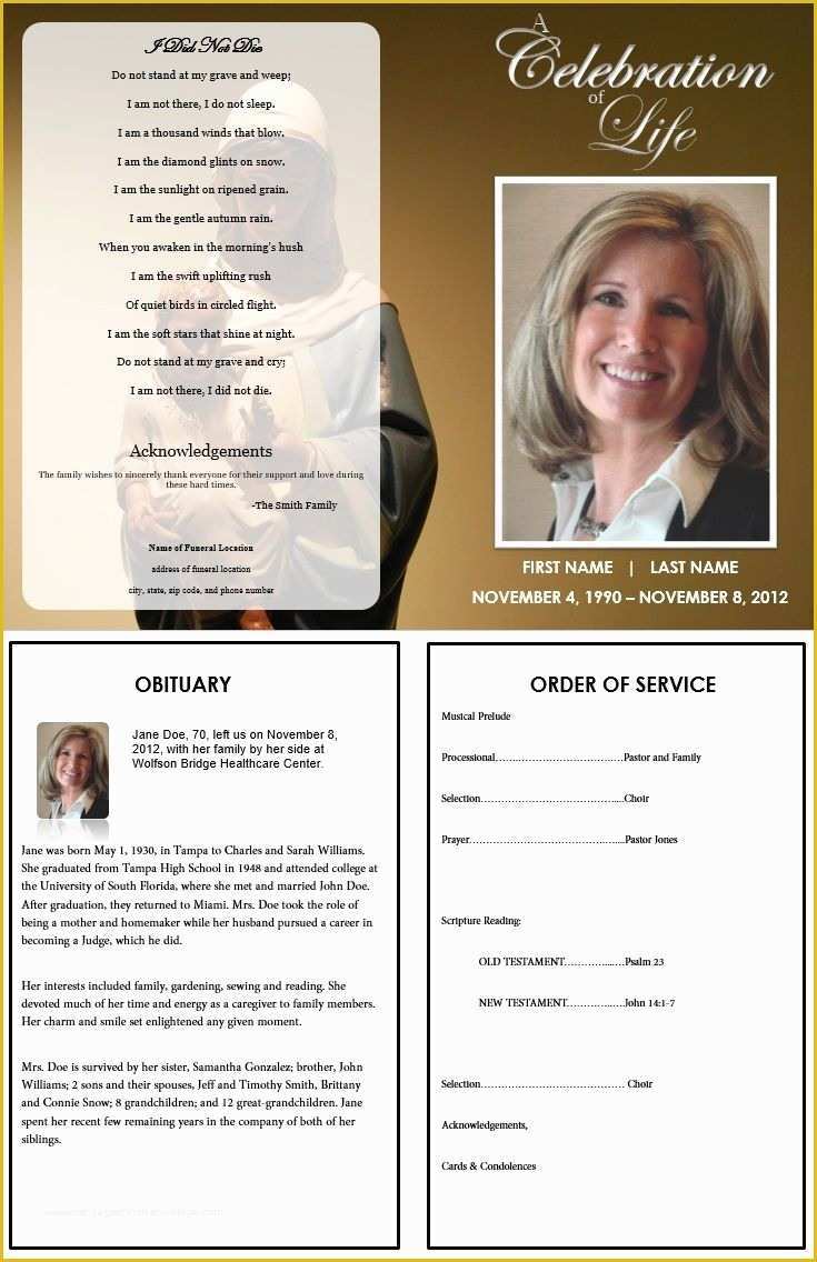 Free Downloadable Obituary Program Templates Of Virgin Mary Funeral ...