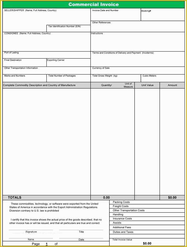 Free Fillable Commercial Invoice Template Of Mercial Invoice Template Free