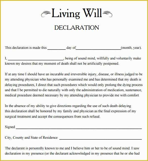 Living Will Template Printable