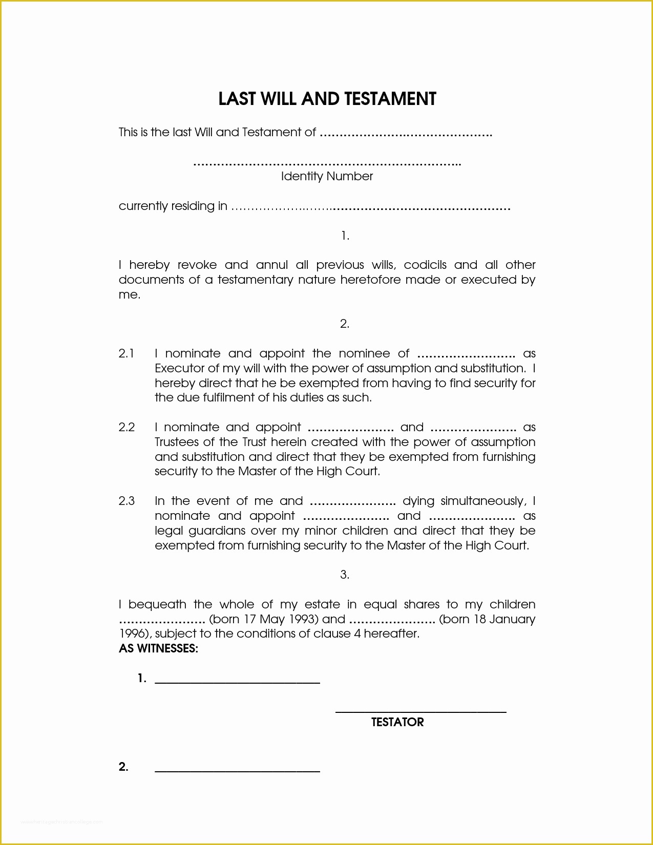 Free Printable Simple Will Forms