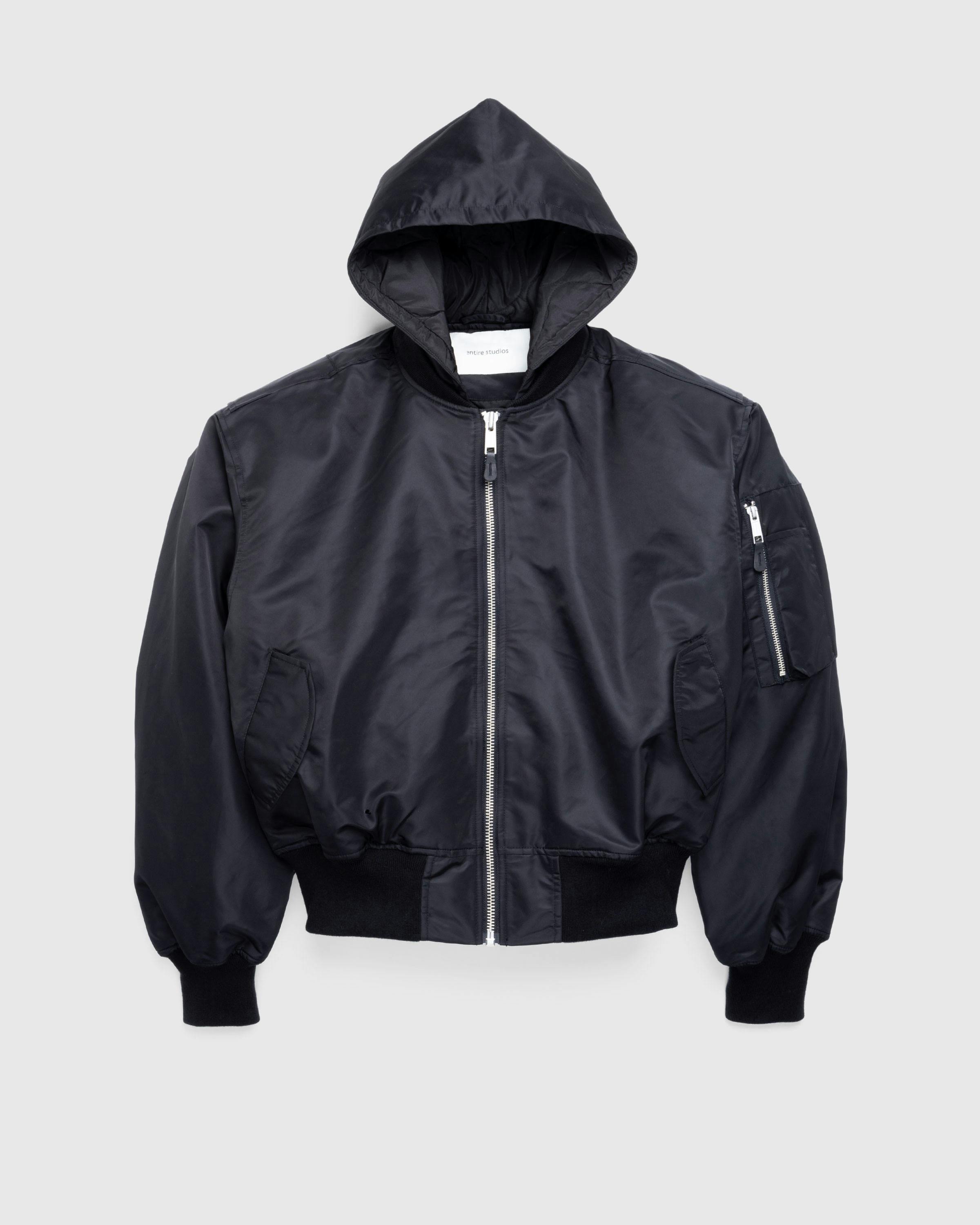 Entire Studios – Hooded Broad Bomber Oil - Bomber Jackets - Black - Image 1