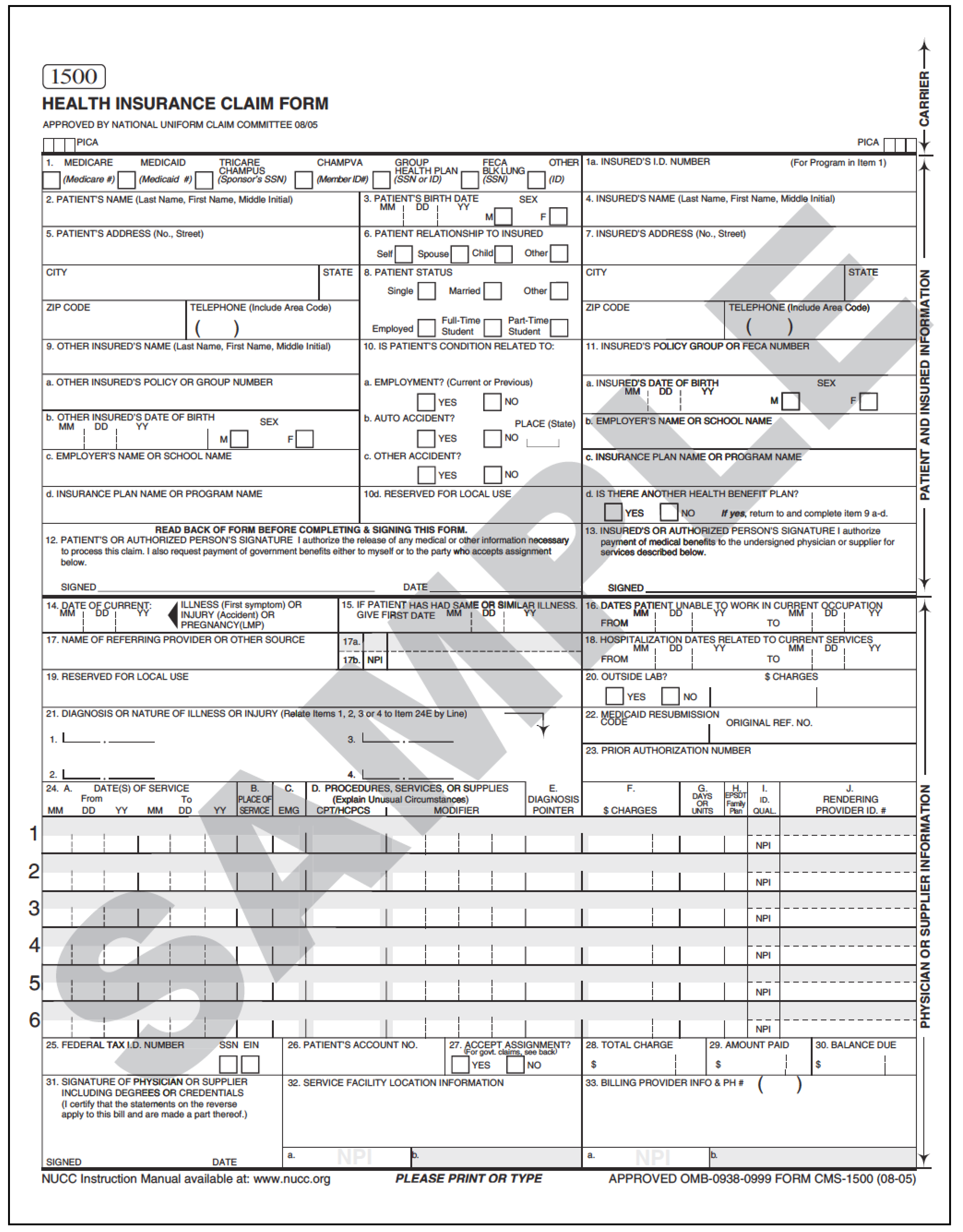 Insurance Claim Form 1500