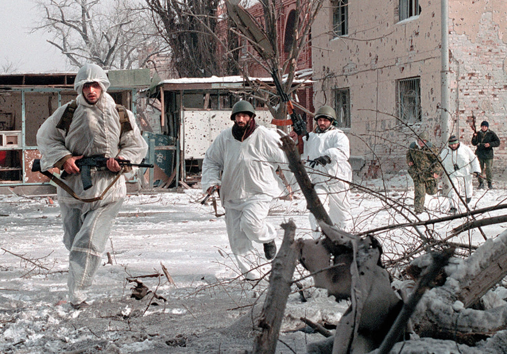 Chechen fighters in snow camouflage