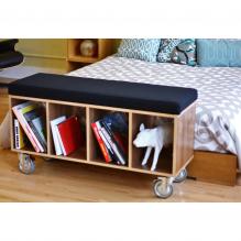 Walnut Bench Box w/casters - Gray Wool upholstery