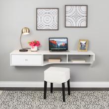 Modern Floating Desk with Drawer, White