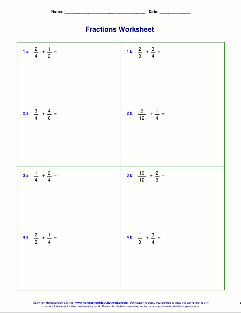 worksheets for fraction addition