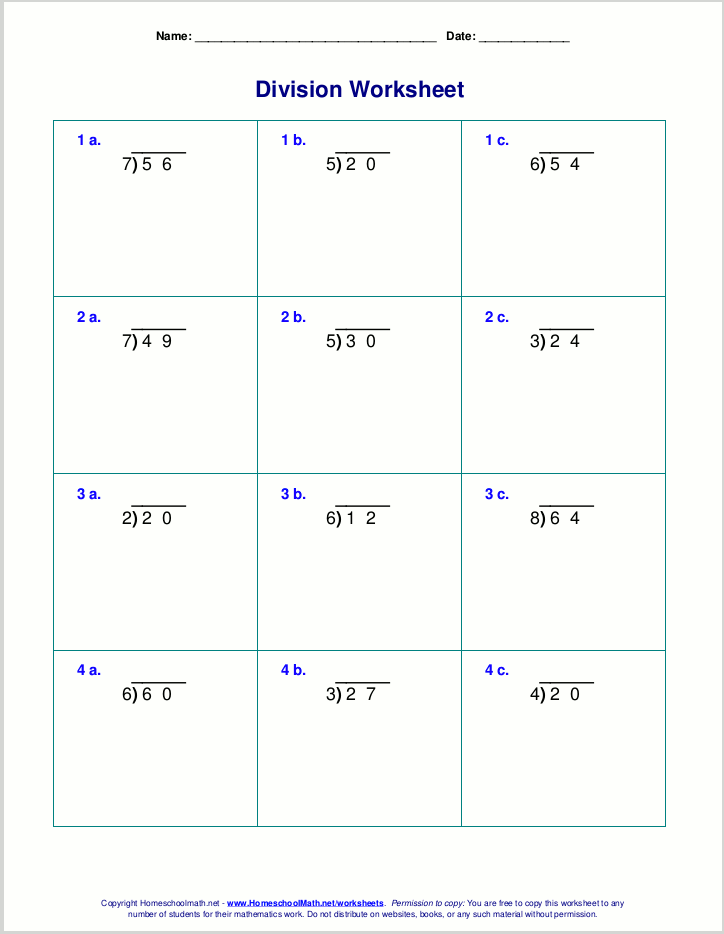 Printable Long Division Worksheets