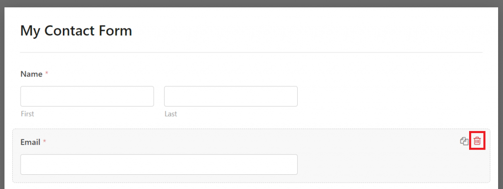 Deleting a field from a contact form in the WPForms builder