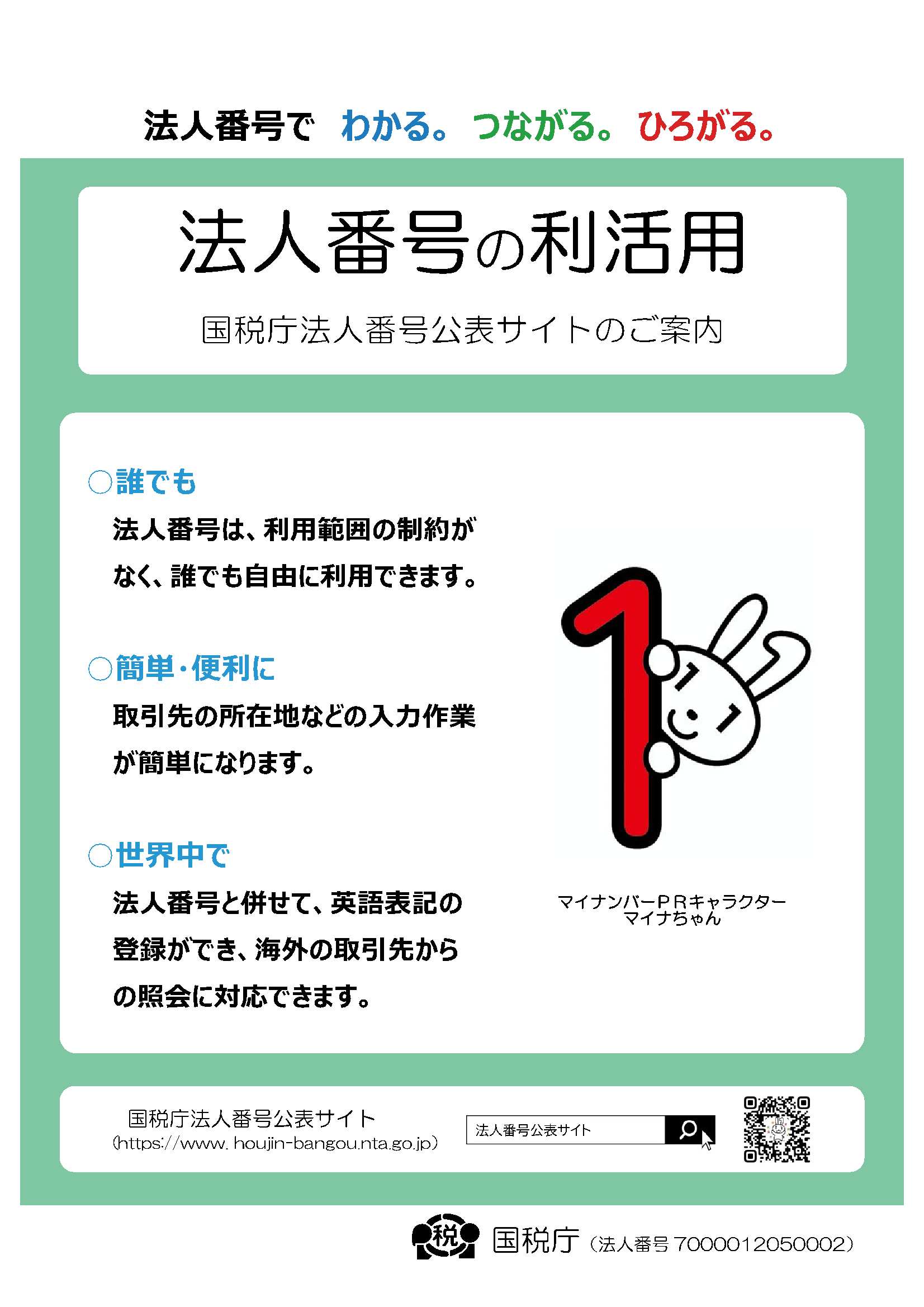 「法人番号の利活用　法人番号公表サイトのご案内」の表紙画像