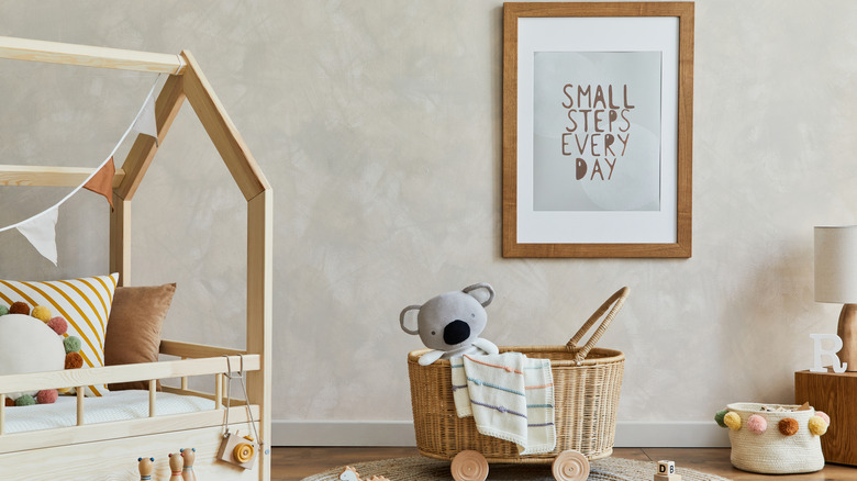 child's room with framed poster