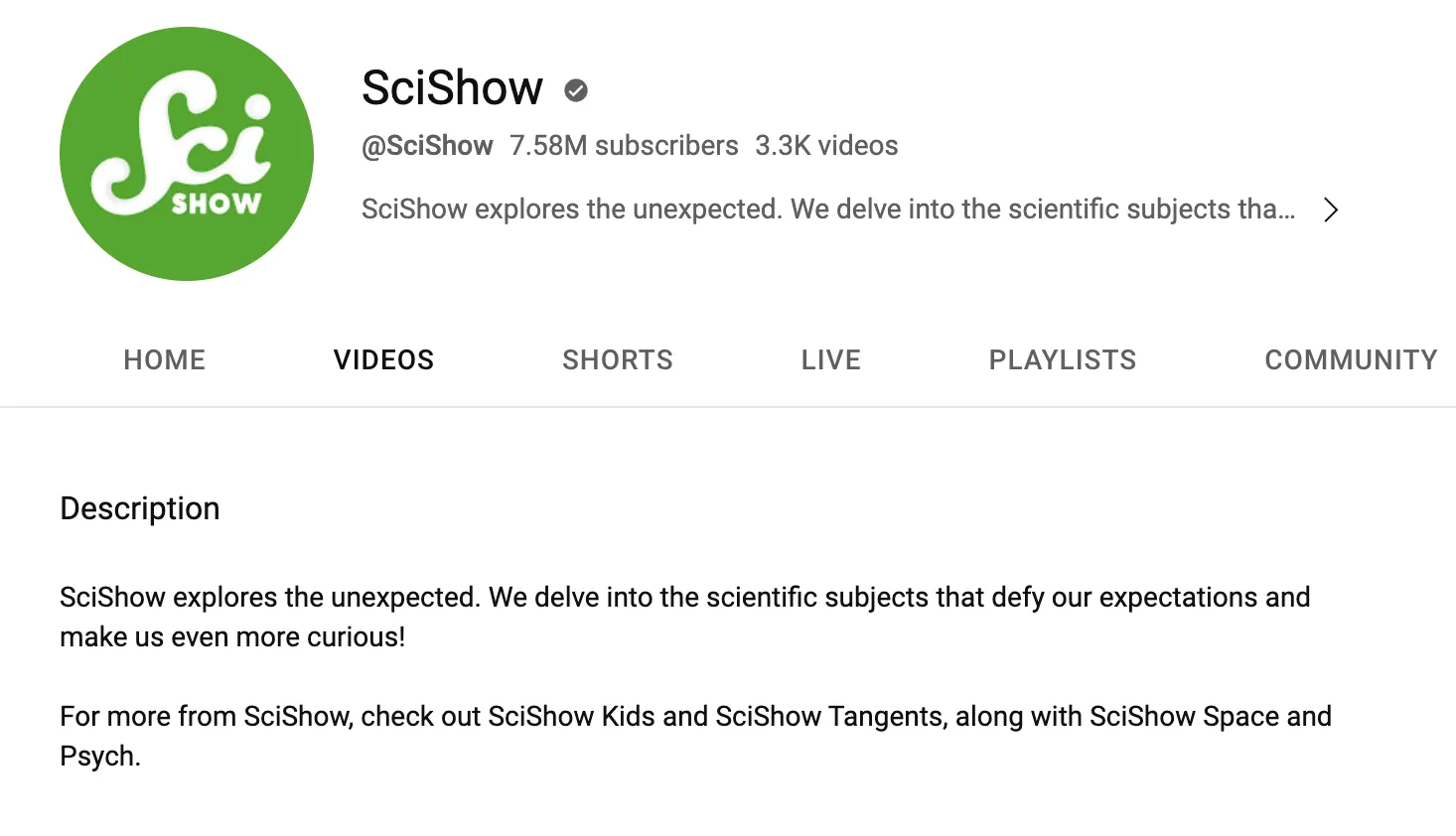 youtube description, sci show