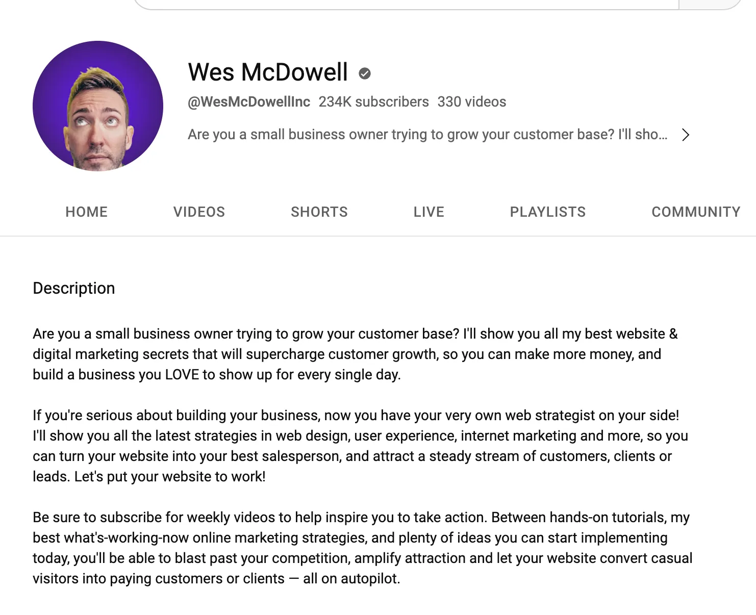 youtube description, wes