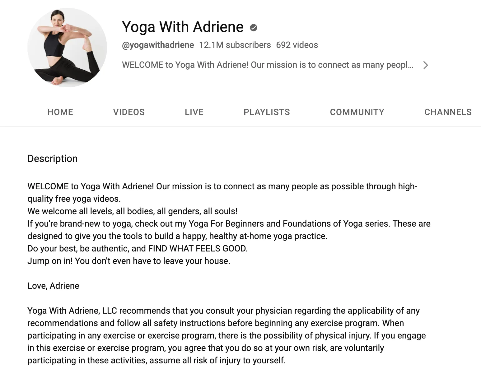 youtube description, yoga