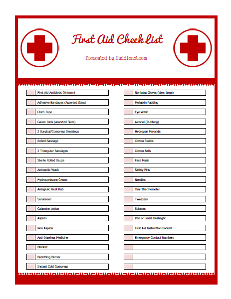 First Aid Kit Checklist For Workplace