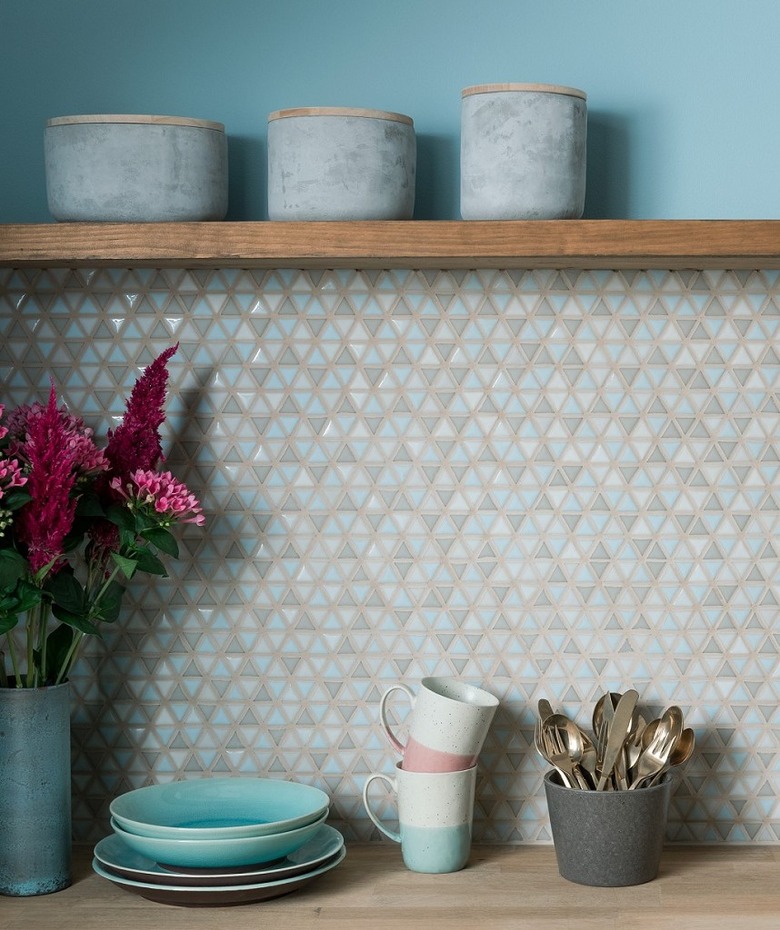 blue and gray mosaic kitchen backsplash