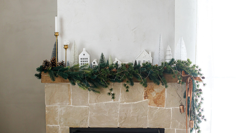 pine garland on mantel