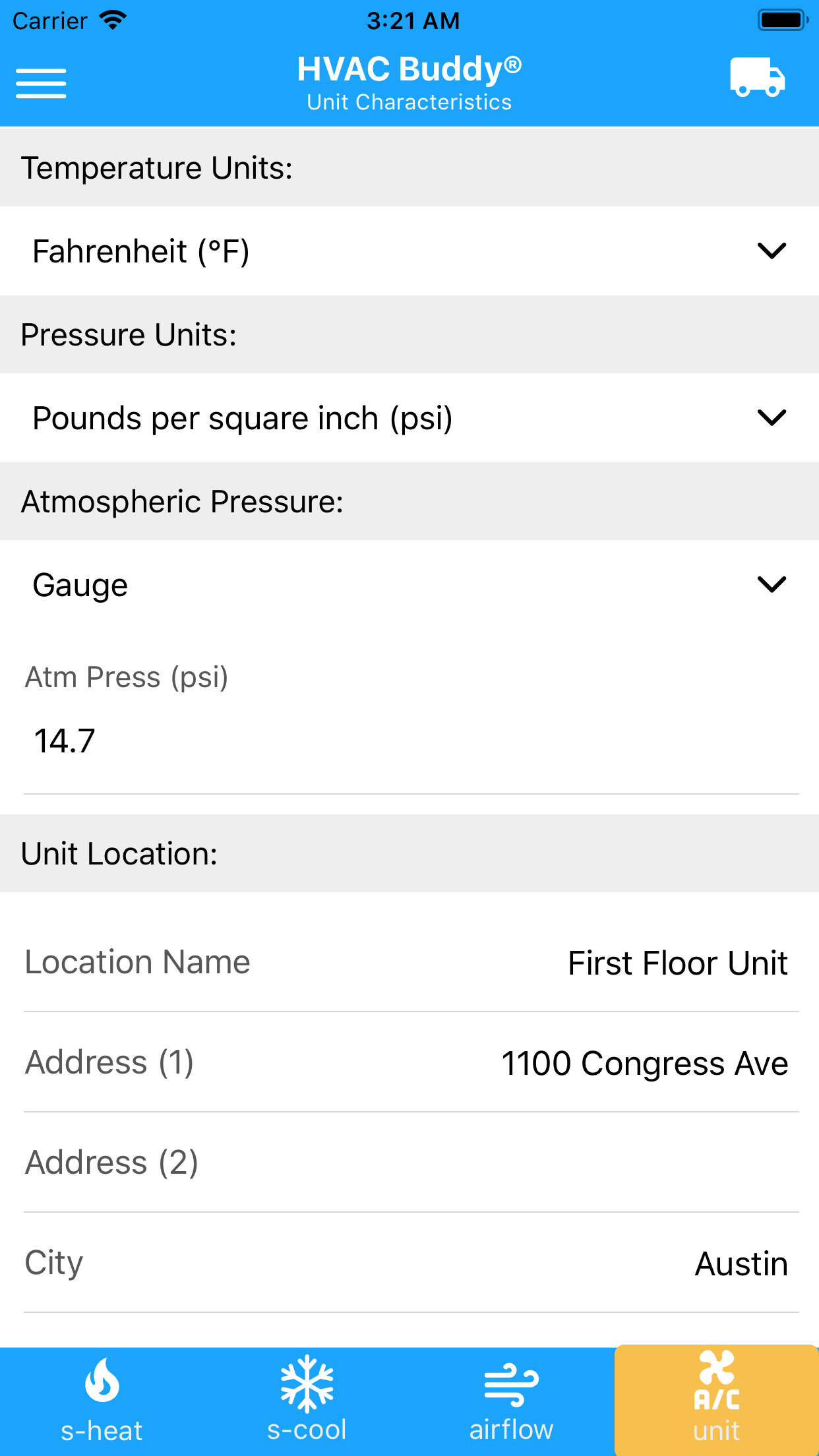 HVAC Unit Settings