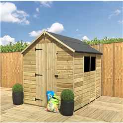 8 x 6 Super Saver Pressure Treated Tongue And Groove Single Door Apex Shed (Low Eaves) + 2 Windows 