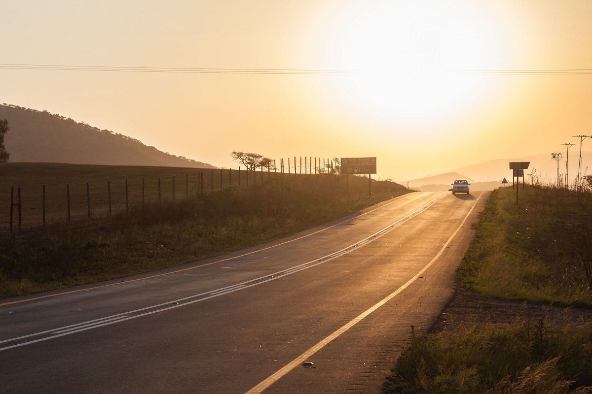 Sunset over a countryside road