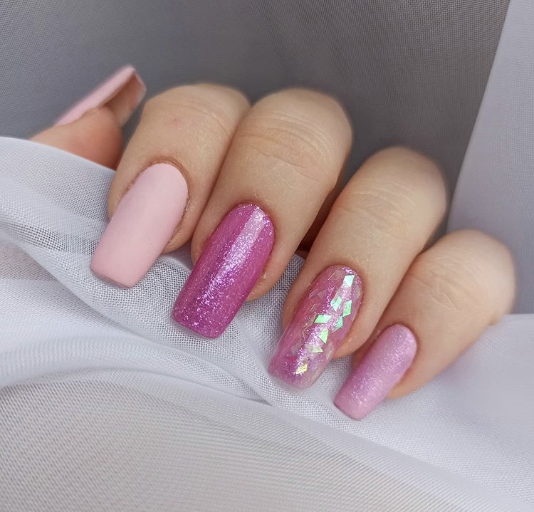 Pink sequin long acrylic nails