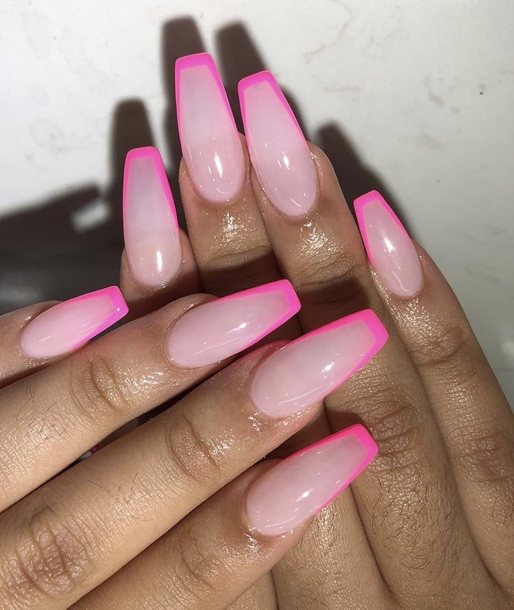 Classic pink acrylic coffin long nails